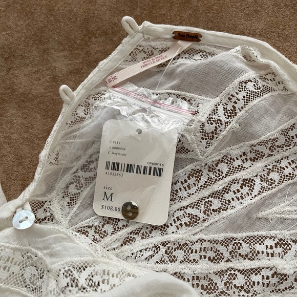 Free People Lace Sheer Tunic Top Pintuck Button Back M - Picture 8 of 16